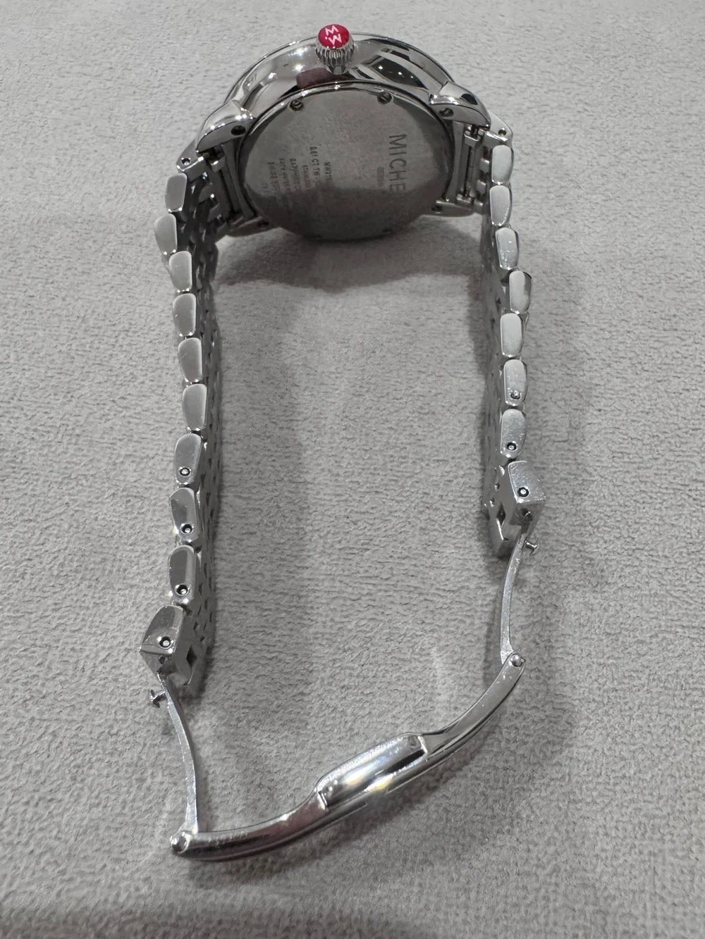 Michele Serein Collection Silver Bracelet Black MOP Dial Diamond Bezel Watch